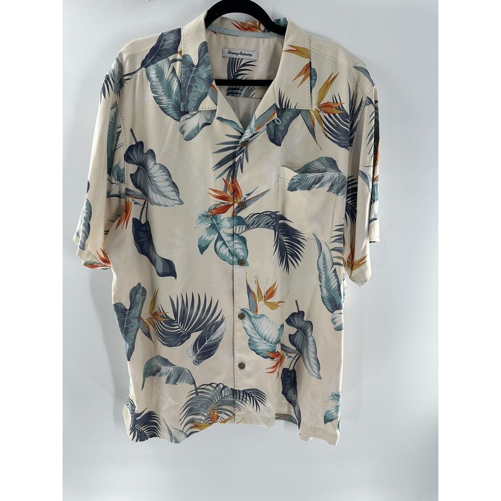 Tommy Bahama 100% Silk Hawaiian Shirt XL Tropical Button Up Short Sleeve